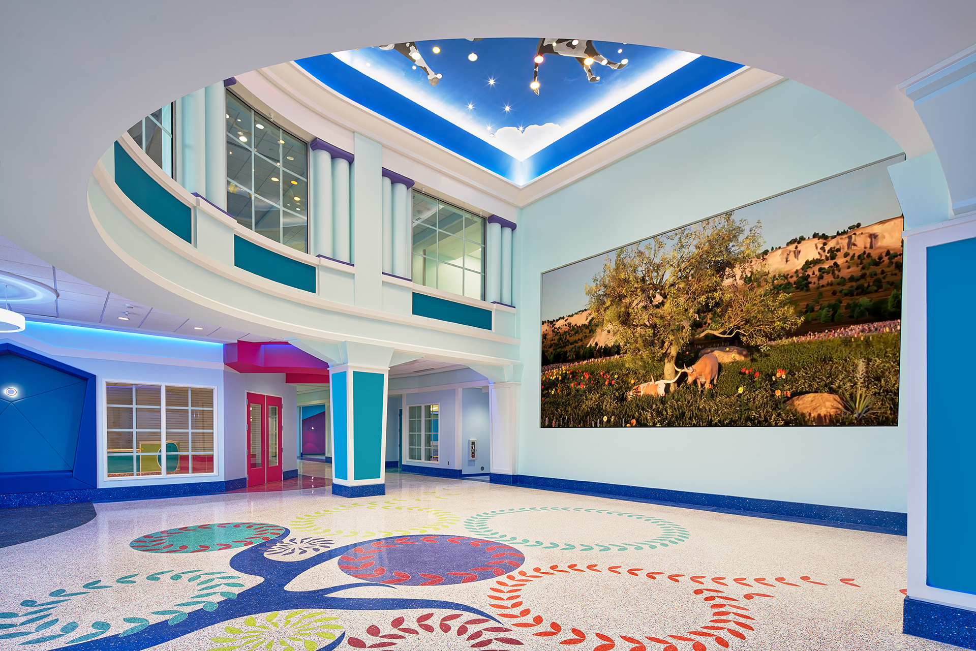 Image of Children's hospital entrance hall with digital annimation
