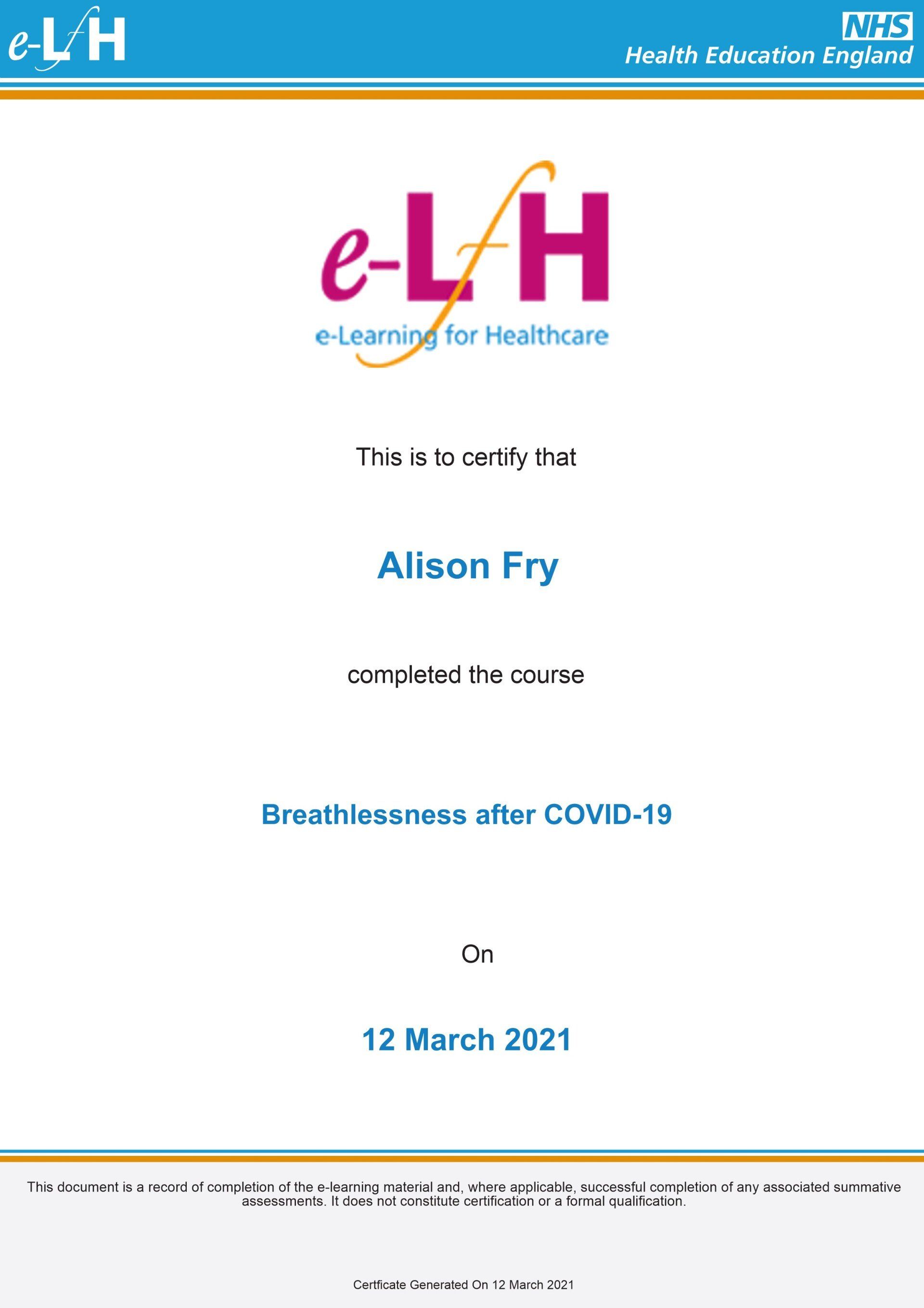 Breathlessness after COVID-19 - 12th March 2021