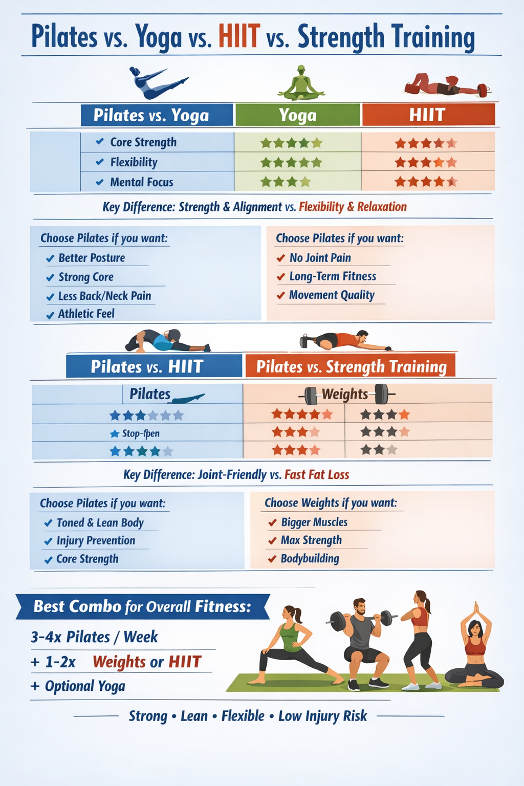 How Pilates Compares to Yoga/HIIT/Strength Training