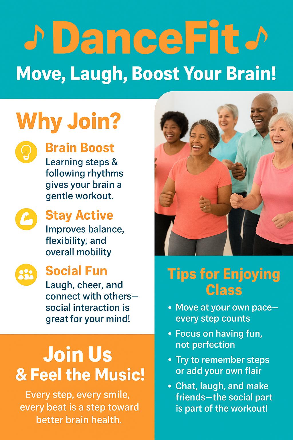 Find your ideal DanceFIT class here. DanceFIT - Move, Laugh, Boost your Brain