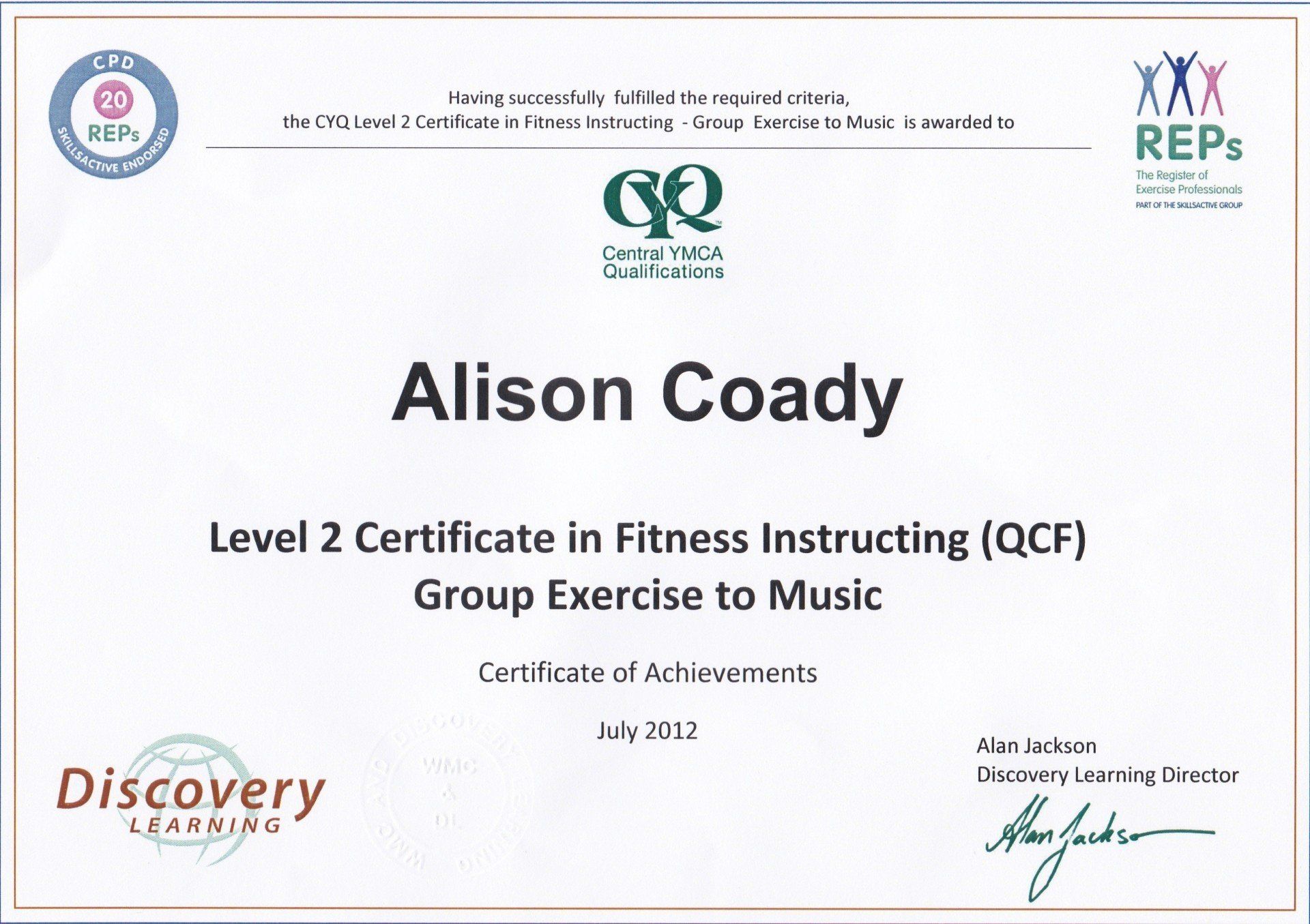 Level 2 Certificate in Fitness Instructing, Group Excercise to Music
