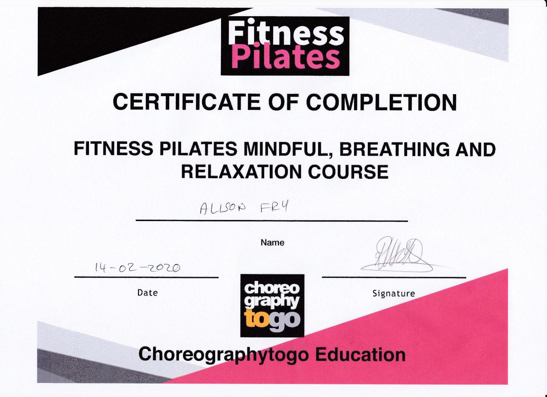 Fitness Pilates Mindful Breathing and Relaxation Certification - 14th February 2020