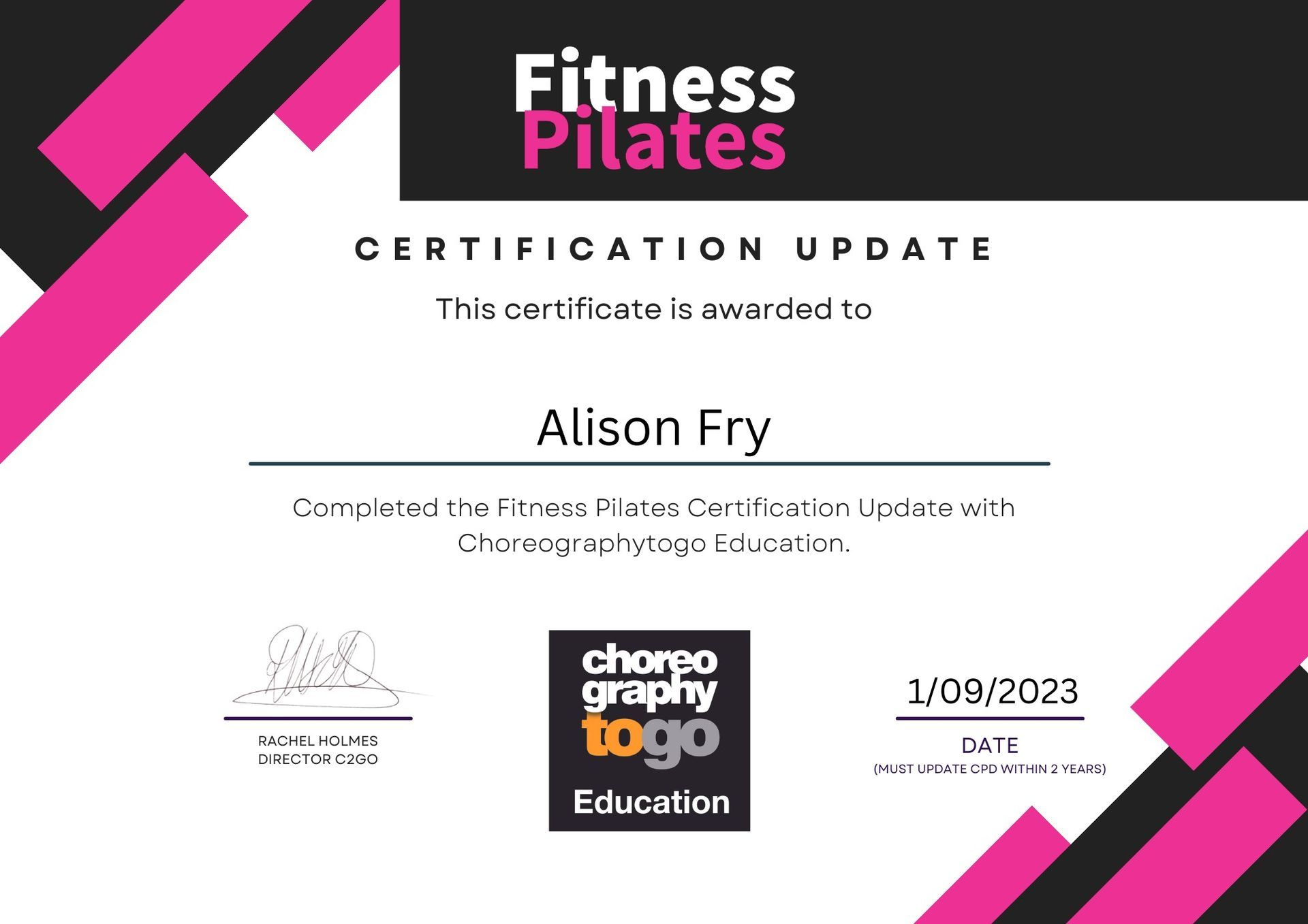 Fitness PILATES Update Training Certification - 1st Sept 2023