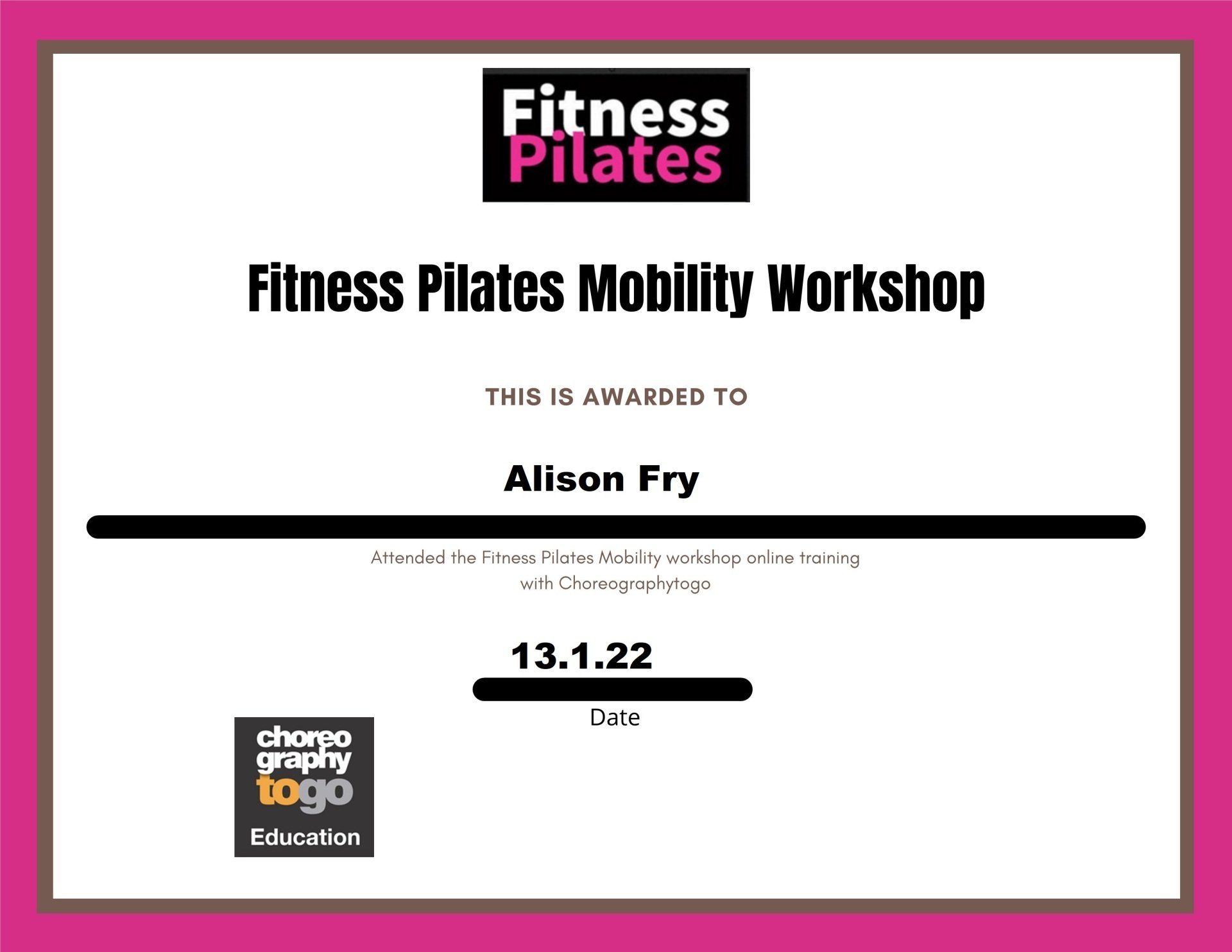 Fitness Pilates Mobility Workshop Certification  - 13th January 2022