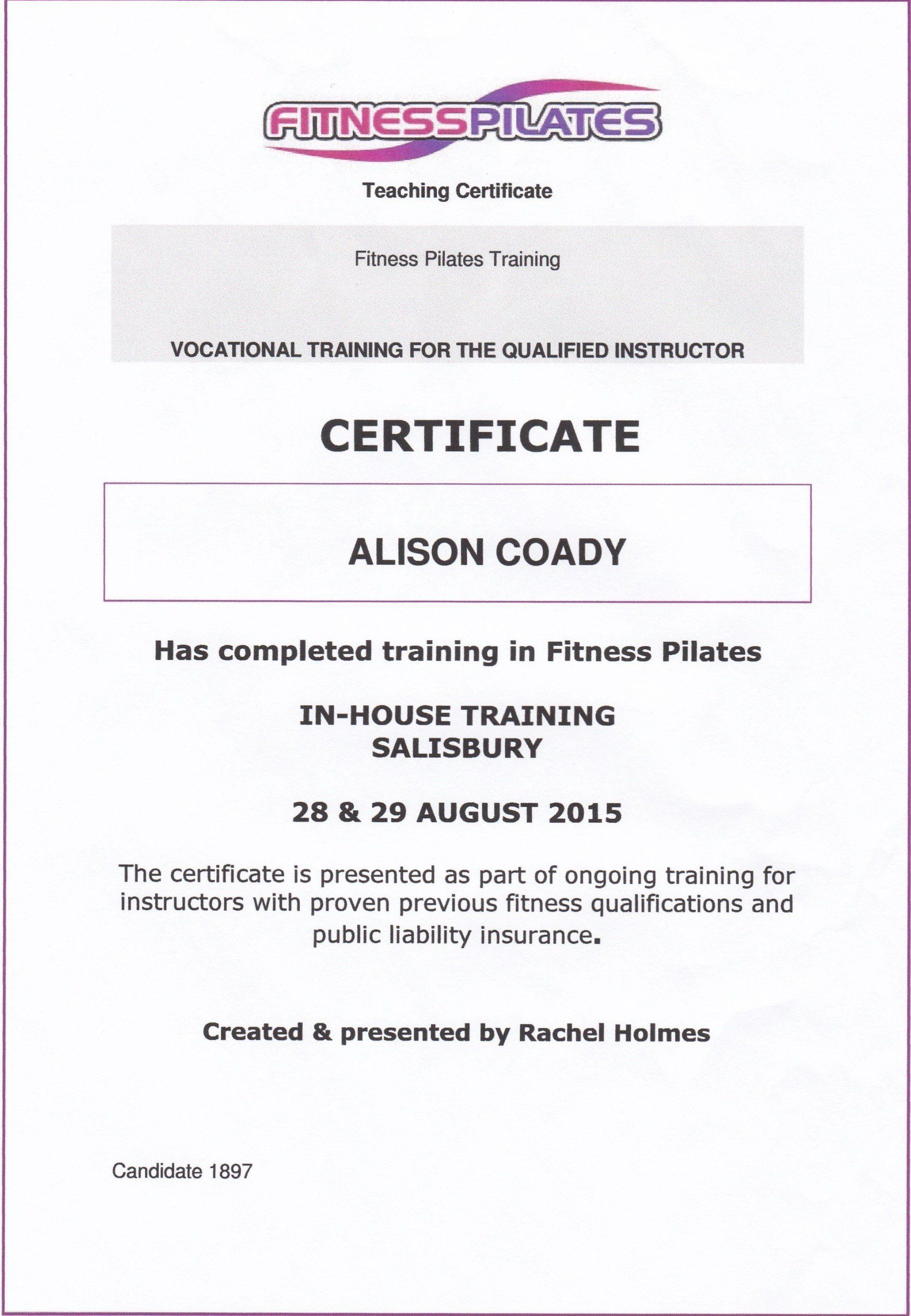 Fitness Pilates In-House Training Certification - 28th August 2015