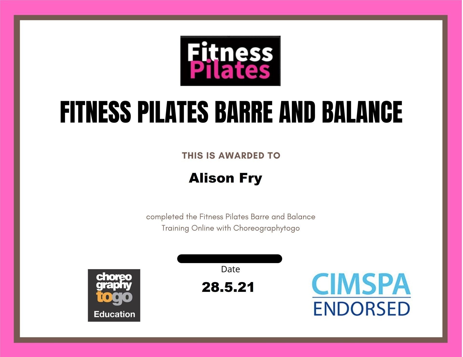Fitness Pilates Barre and Balance Training Certification - 28th May 2021
