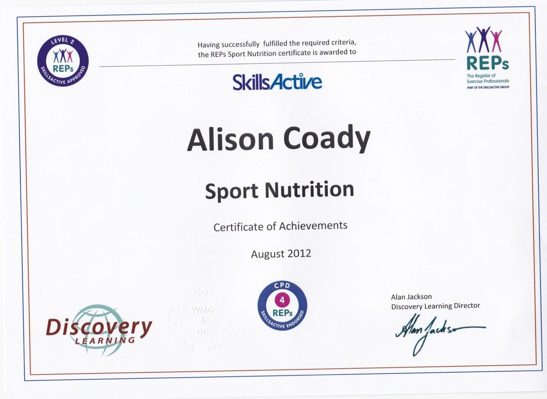 Sport Nutrition Certification - 1st August 2012