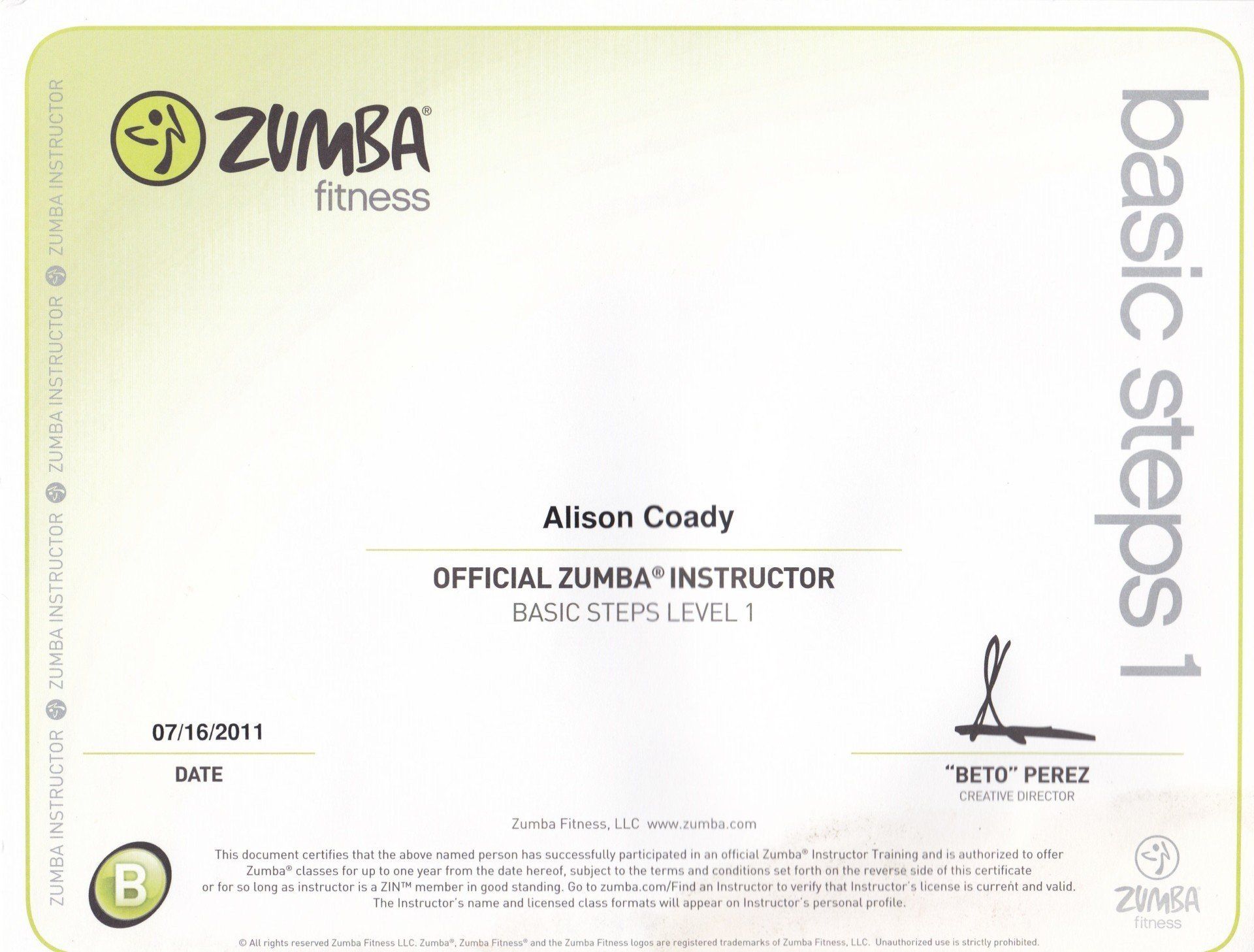 Zumba B1 Certification - 16th July 2011
