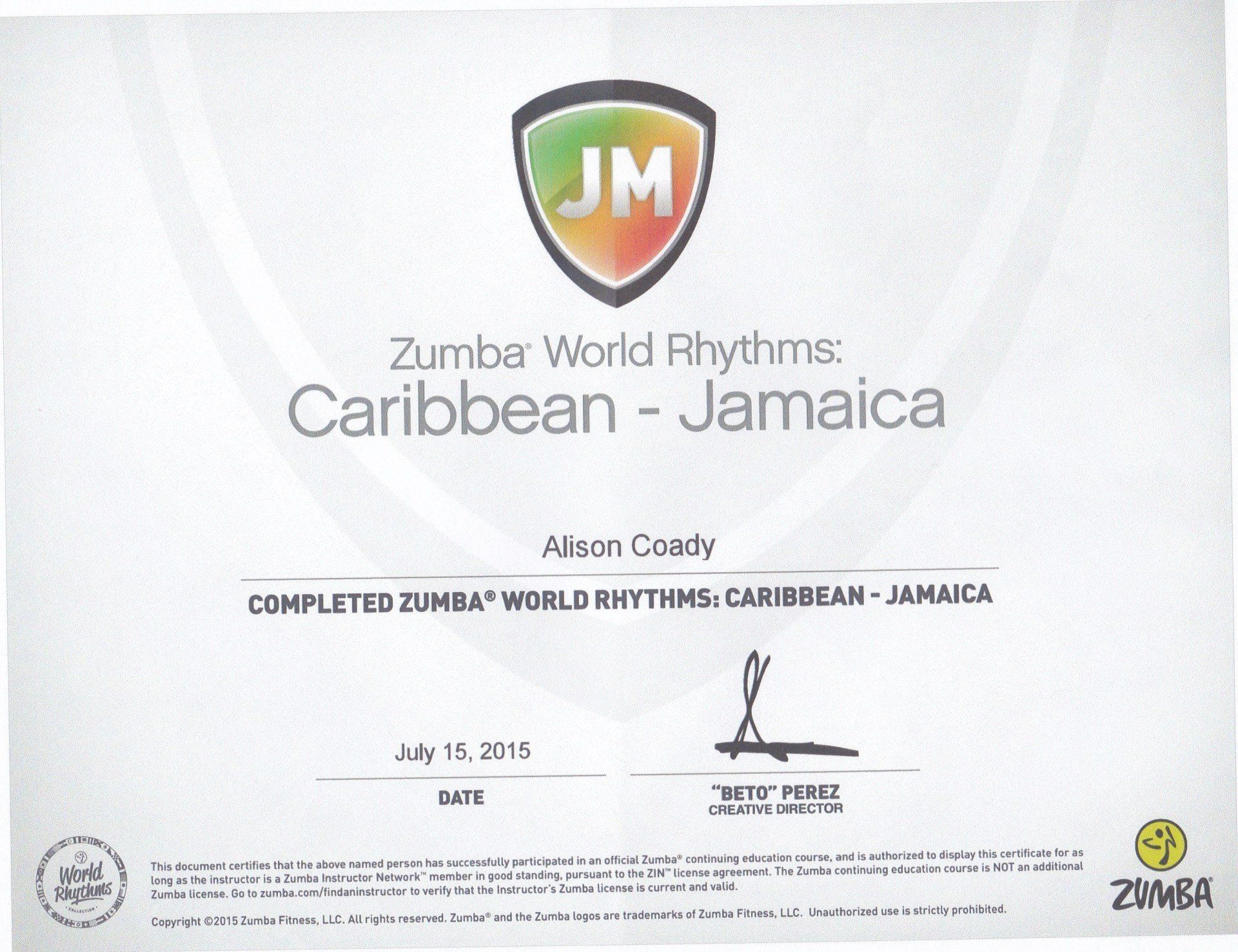 Zumba World Rhythms Caribbean Certification -Jamaica - 15th July 2015