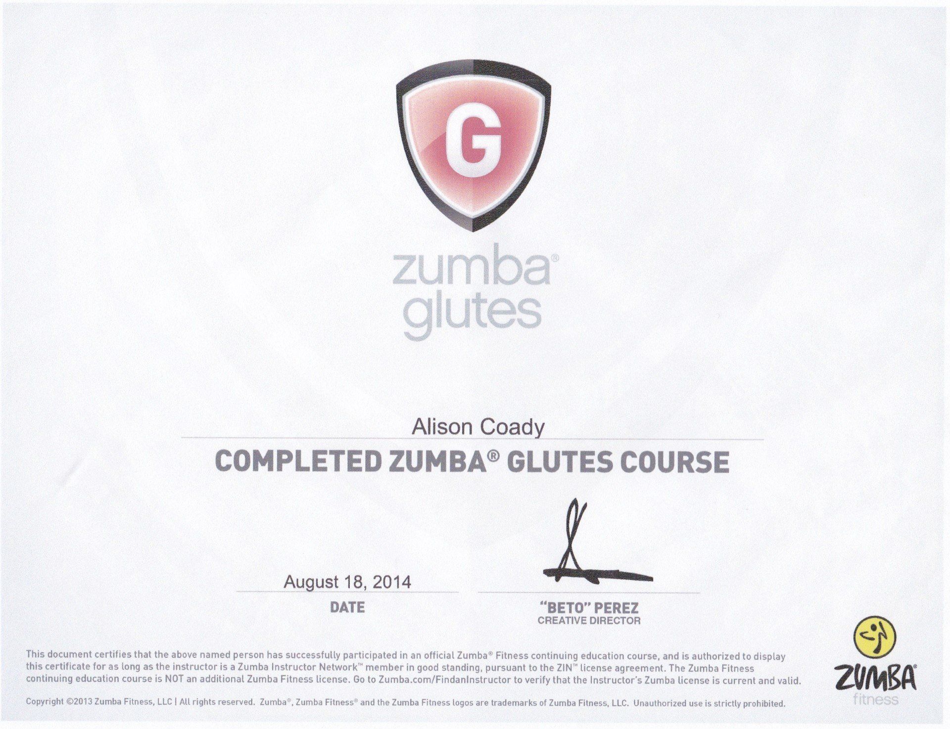 Zumba Glutes Certification - 18th August 2014