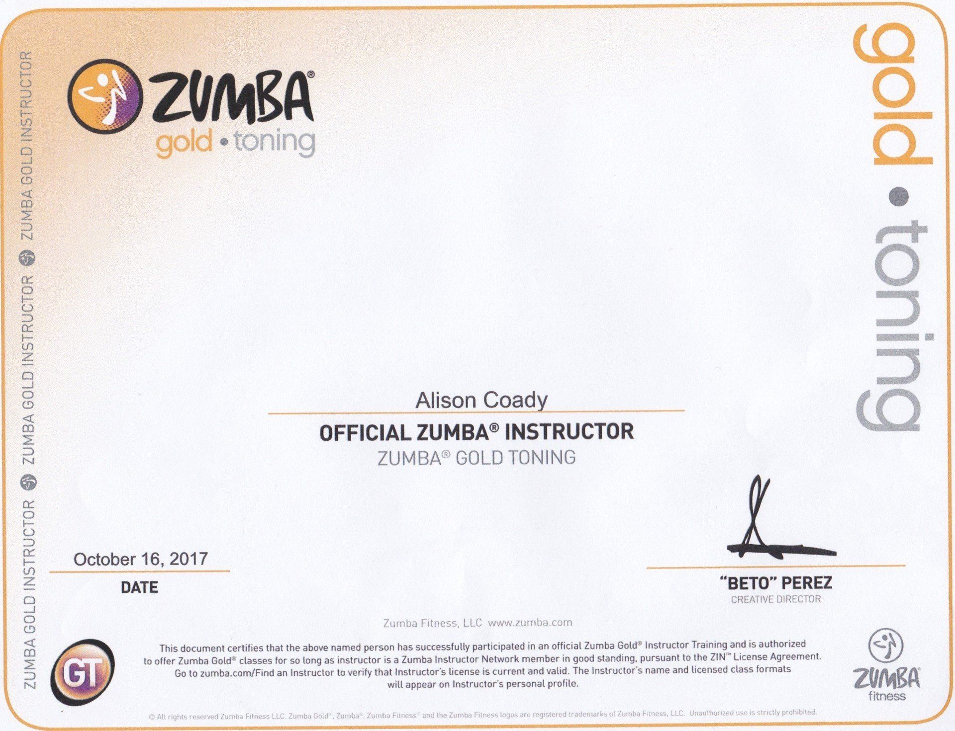 Zumba Gold-Toning Certification - 16th October 2017