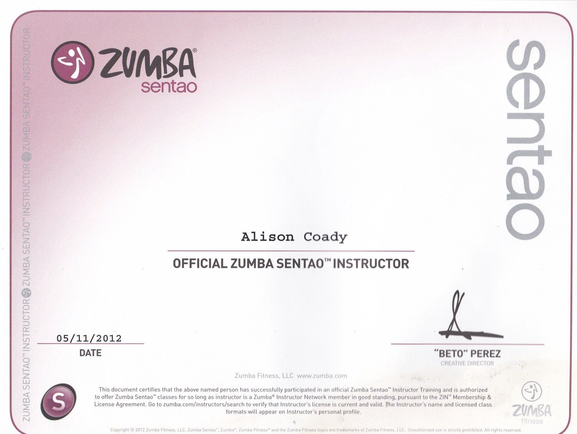 Zumba Sentao Certification - 11th May 2012