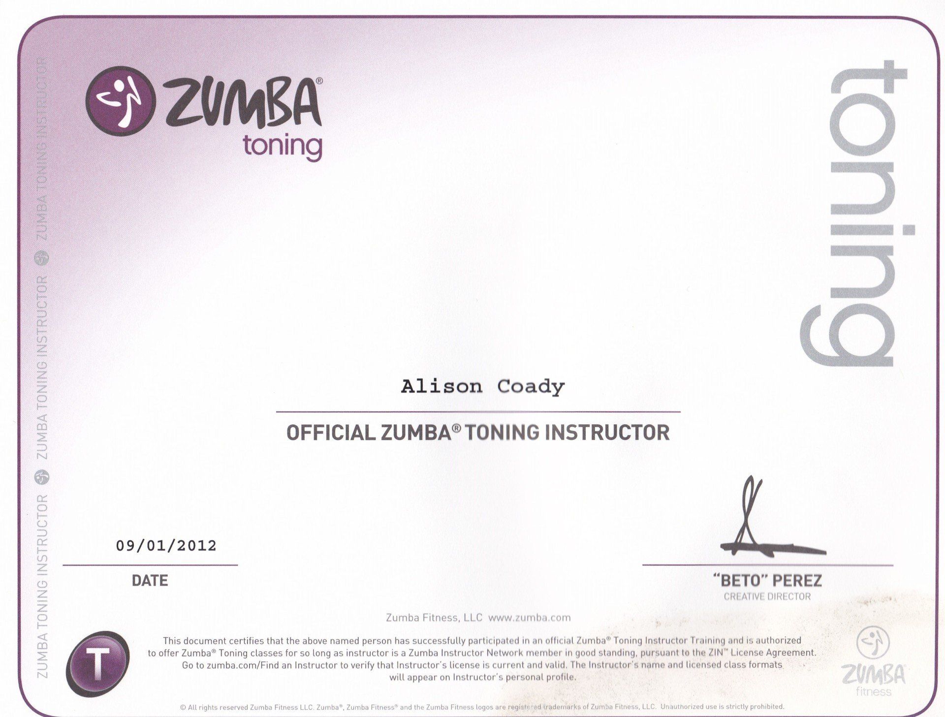 Zumba Toning Certification - 1st September 2013