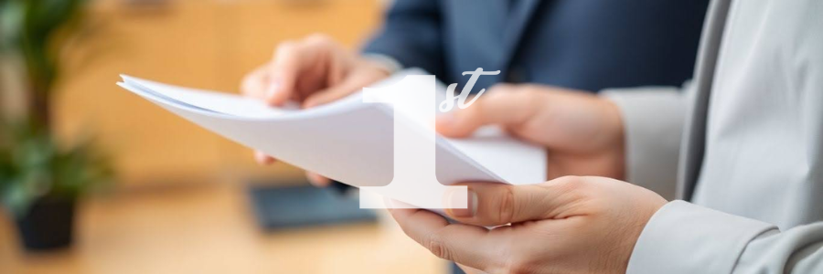 Hands holding and examining paperwork, in an office setting.