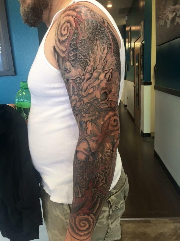 Full Arm Dragon Tattoo — Aurora, CO — Lady Luck Tattoo