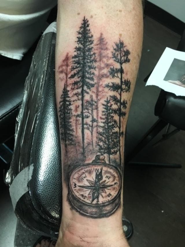 Trees With Compass Tattoo — Aurora, CO — Lady Luck Tattoo
