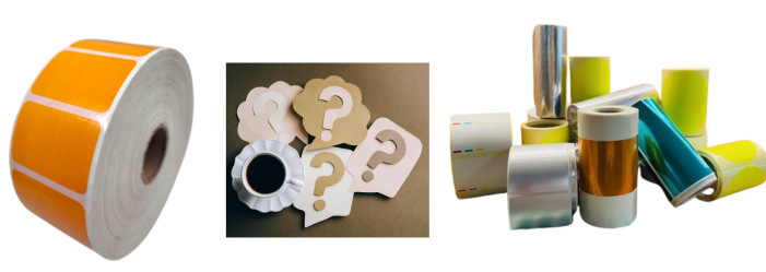 etiquetas de papel, signos de interrogación y etiquetas plastificadas