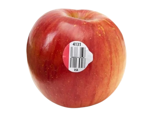 manzana con etiqueta adhesiva