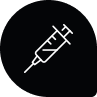 A syringe icon in a black circle on a white background.