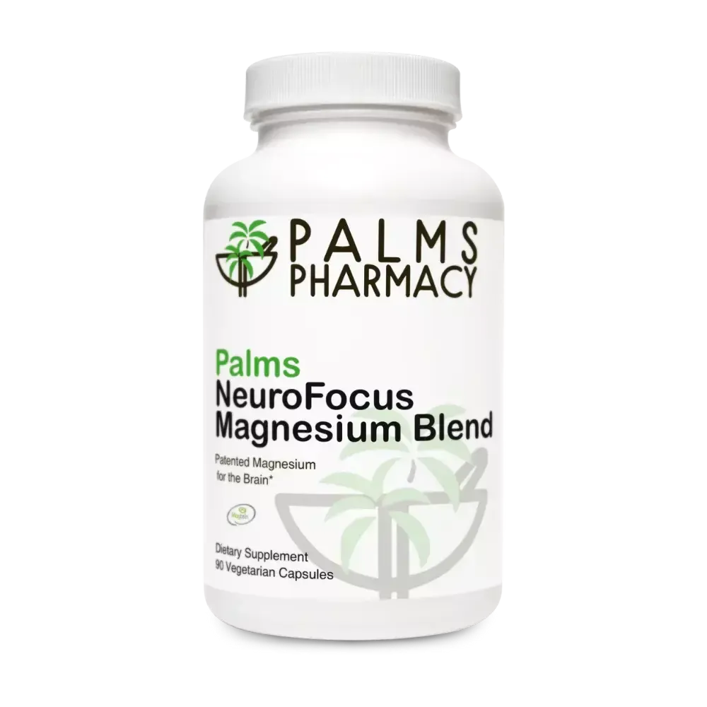 A bottle of palms pharmacy neurofocus magnesium blend