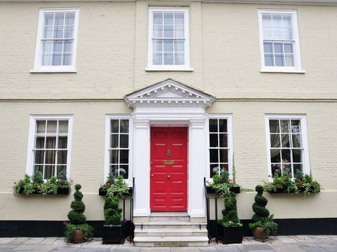 town house with red front door