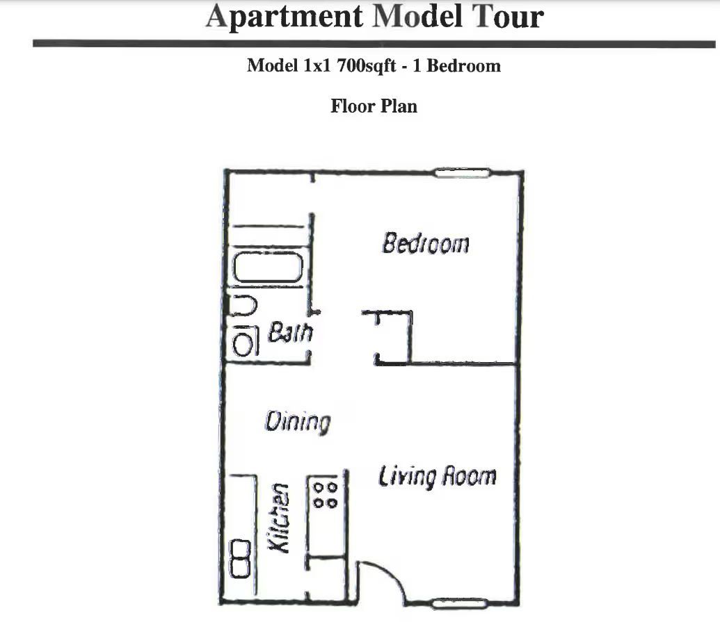 1 Bed, 1 Bath Apartment Floor Plan