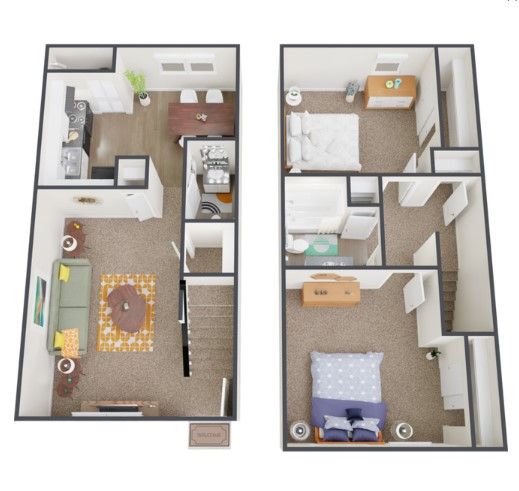 2 Bed, 1 Bath Apartment Floor Plan