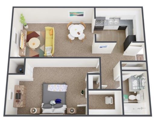 1 Bed, 1 Bath Apartment Floor Plan
