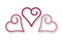 Three pink hearts with swirls on a white background