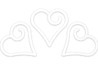 A white outline of three hearts with swirls on a white background.