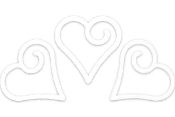 A white outline of three hearts with swirls on a white background.