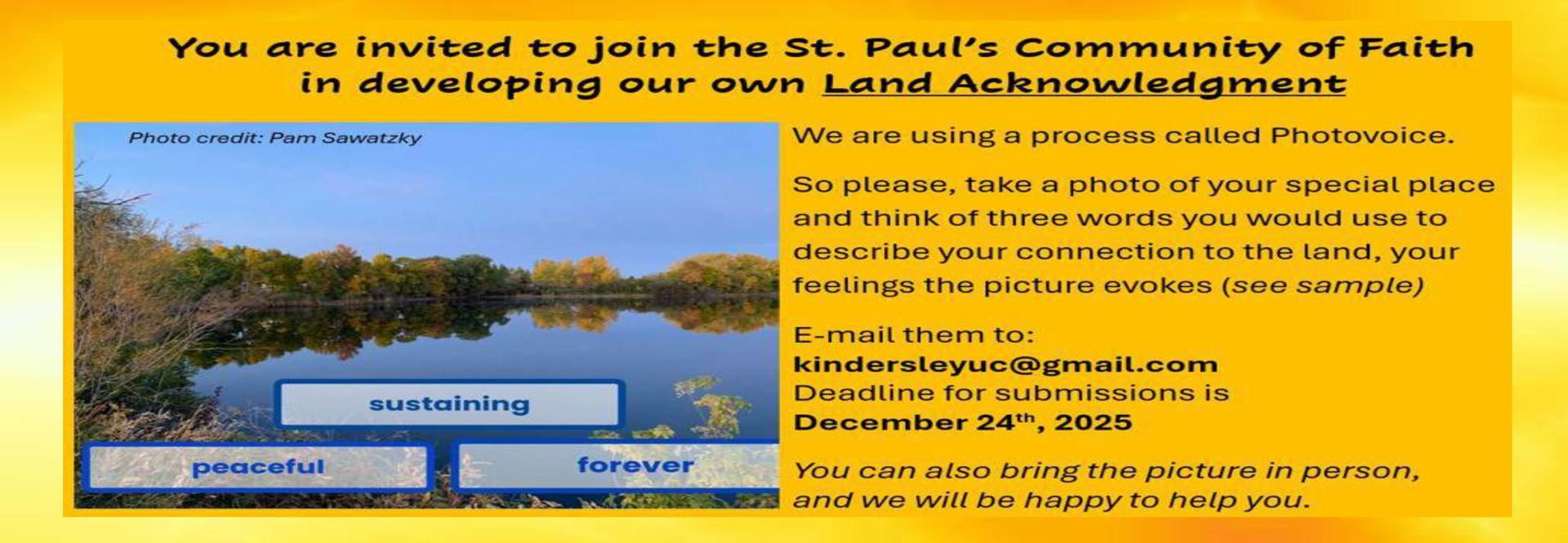 Graphic that reads: “St. Paul’s Kindersley has a Facebook page! Come on over and give us a like.”