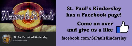 Graphic that reads: “St. Paul’s Kindersley has a Facebook page! Come on over and give us a like.”