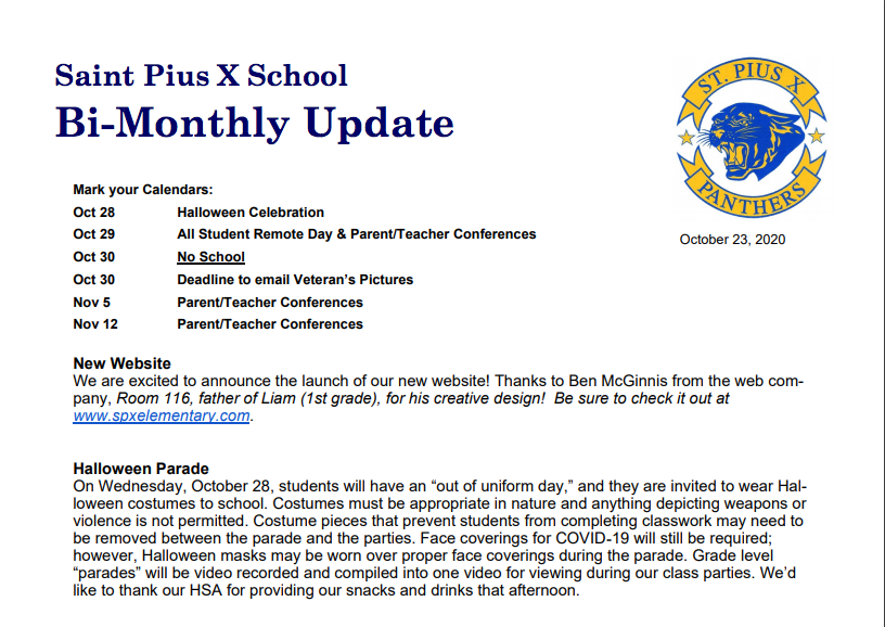 SPX Bi-Weekly Newsletter for 10/23/2020