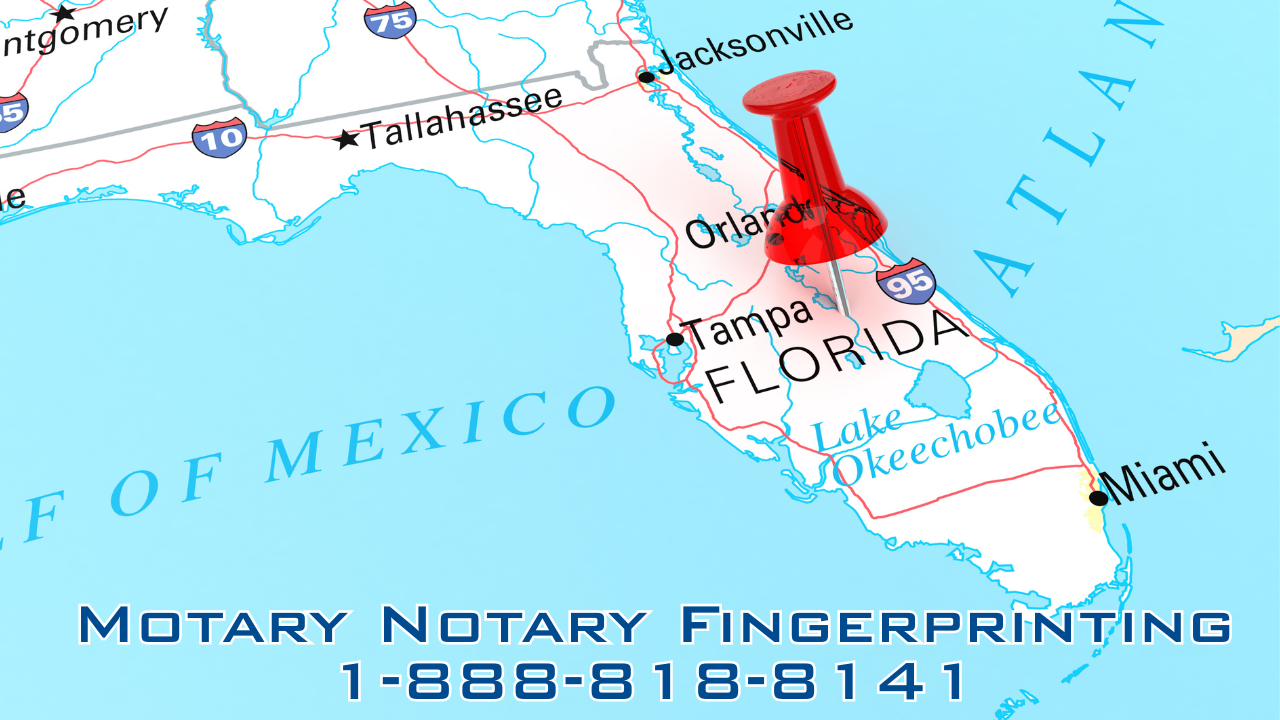 A map of florida with a red pin on it