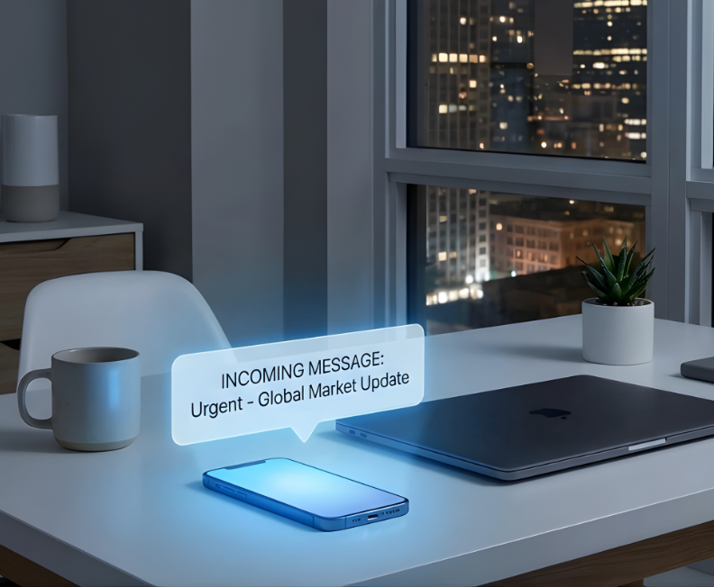 A clean workspace with a laptop and a smartphone showing active notifications, demonstrating how to never miss another call even during deep work sessions.