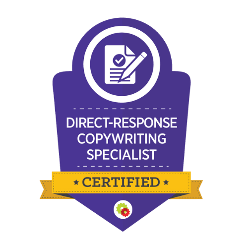 Certified Direct-Response Copywriting Specialist badge showcasing Webshure’s copywriting expertise.