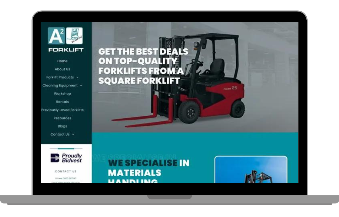 Webshure's website - A2 Forklifts