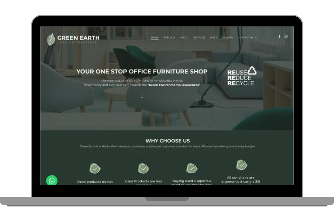 Website of a modern furniture brand shown on a laptop, demonstrating effective online marketing and website design