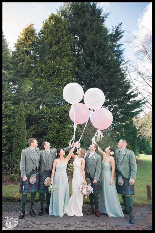 pink and white wedding balloons
