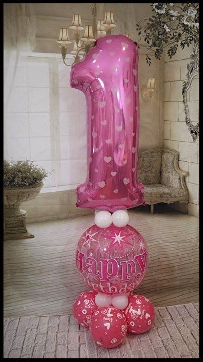 pink 1st birthday balloon