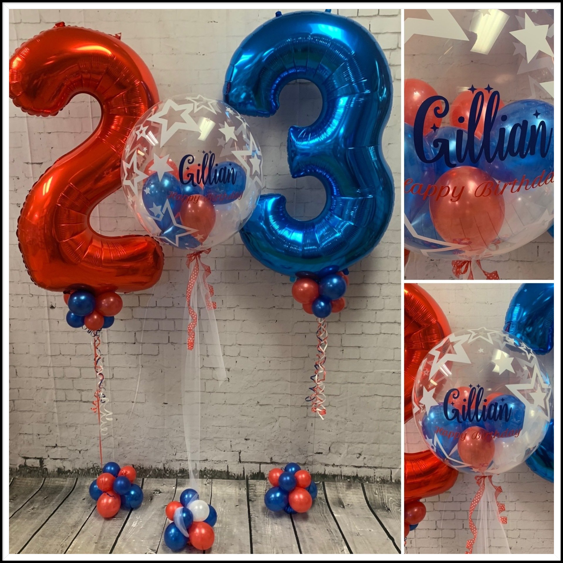 rad and blue number balloons