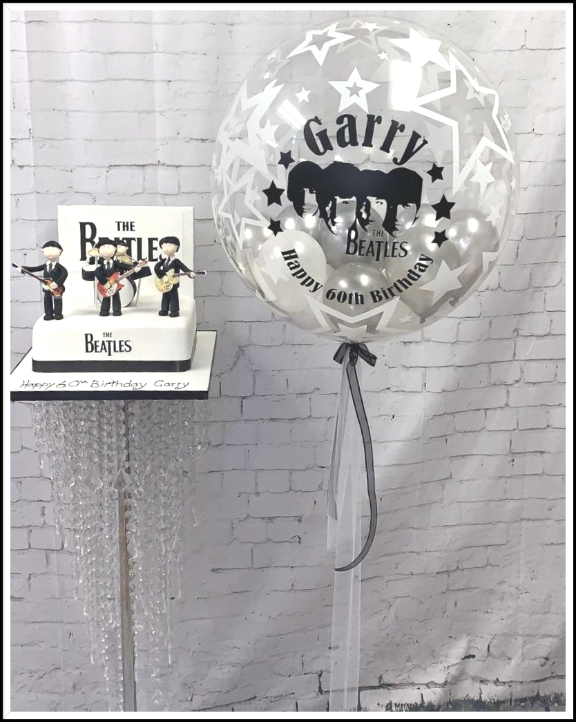Beatles themed balloonand cake