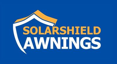 The solarshield awnings logo is on a blue background.