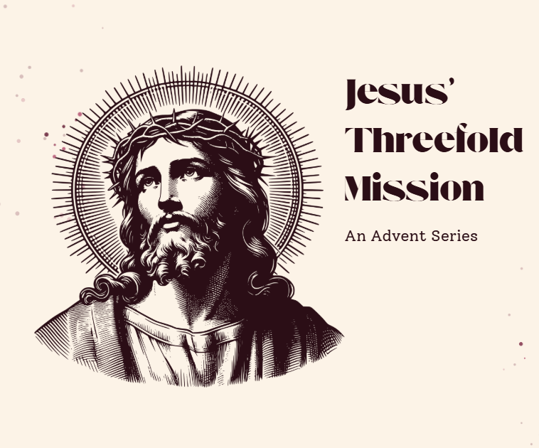 Jesus with a crown of thorns and sunburst. Text: Jesus' Threshold Mission, An Advent Series.