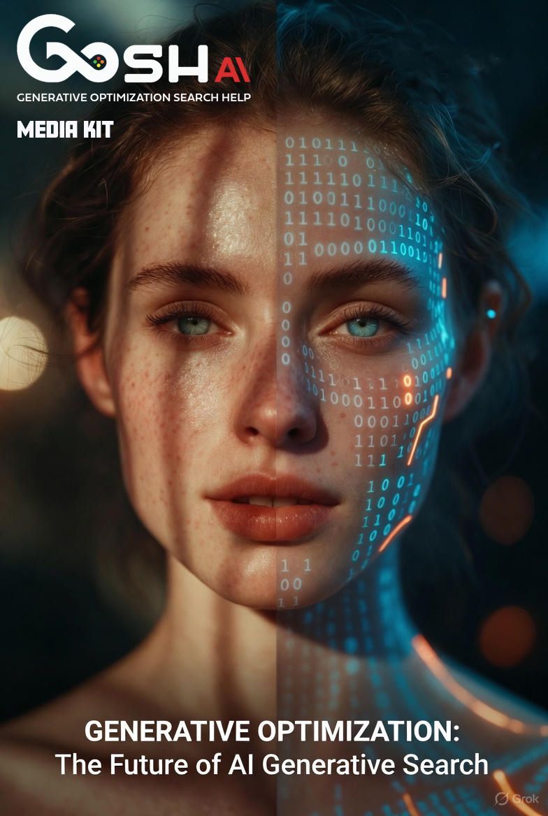 Cover: Woman's face with AI-generated binary code on one side. Text: