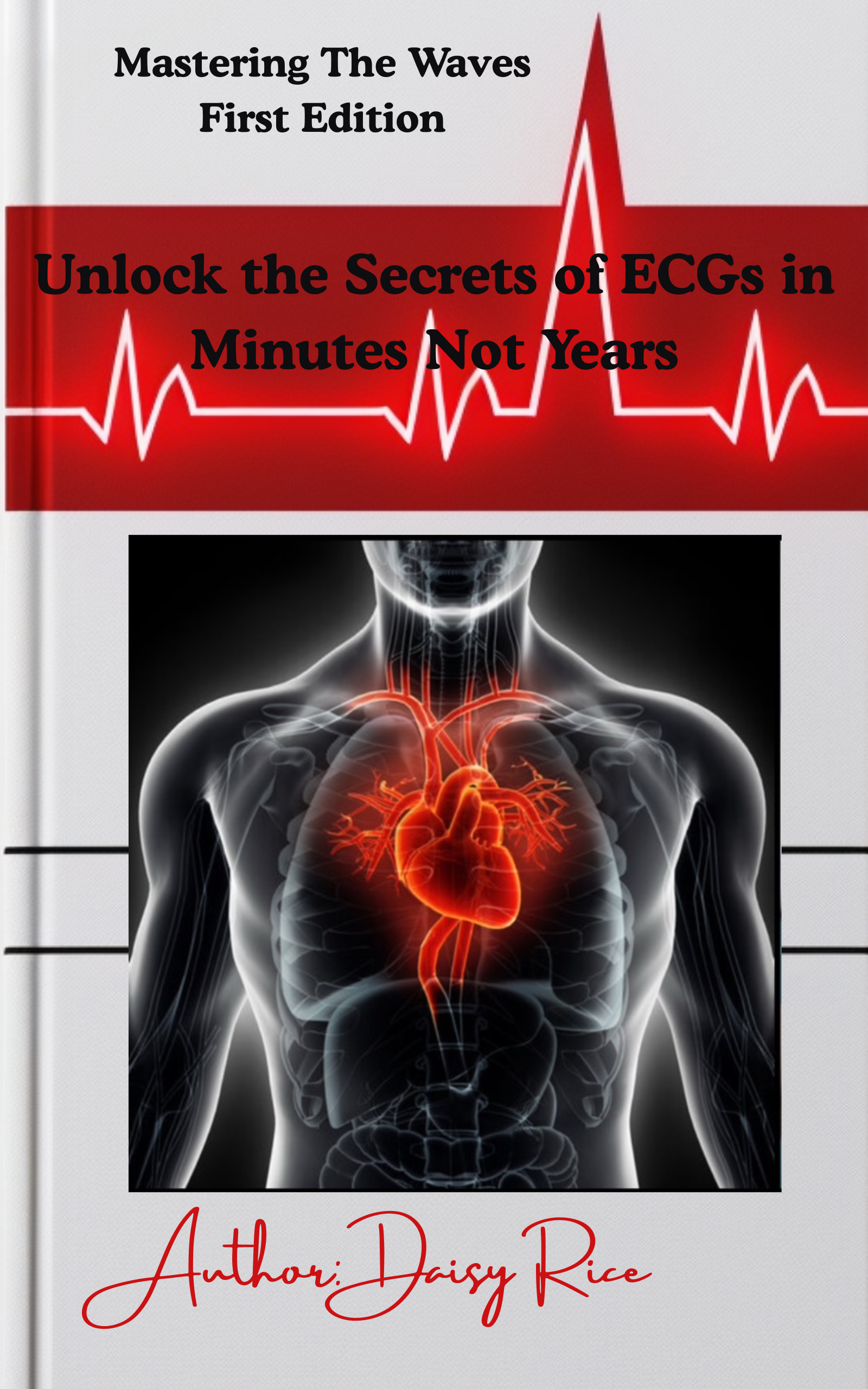 Book cover: ECG guide with heart graphic and text 