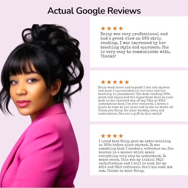 Medical professional in blue scrubs examines an EKG graph on a computer screen in a brightly lit office.