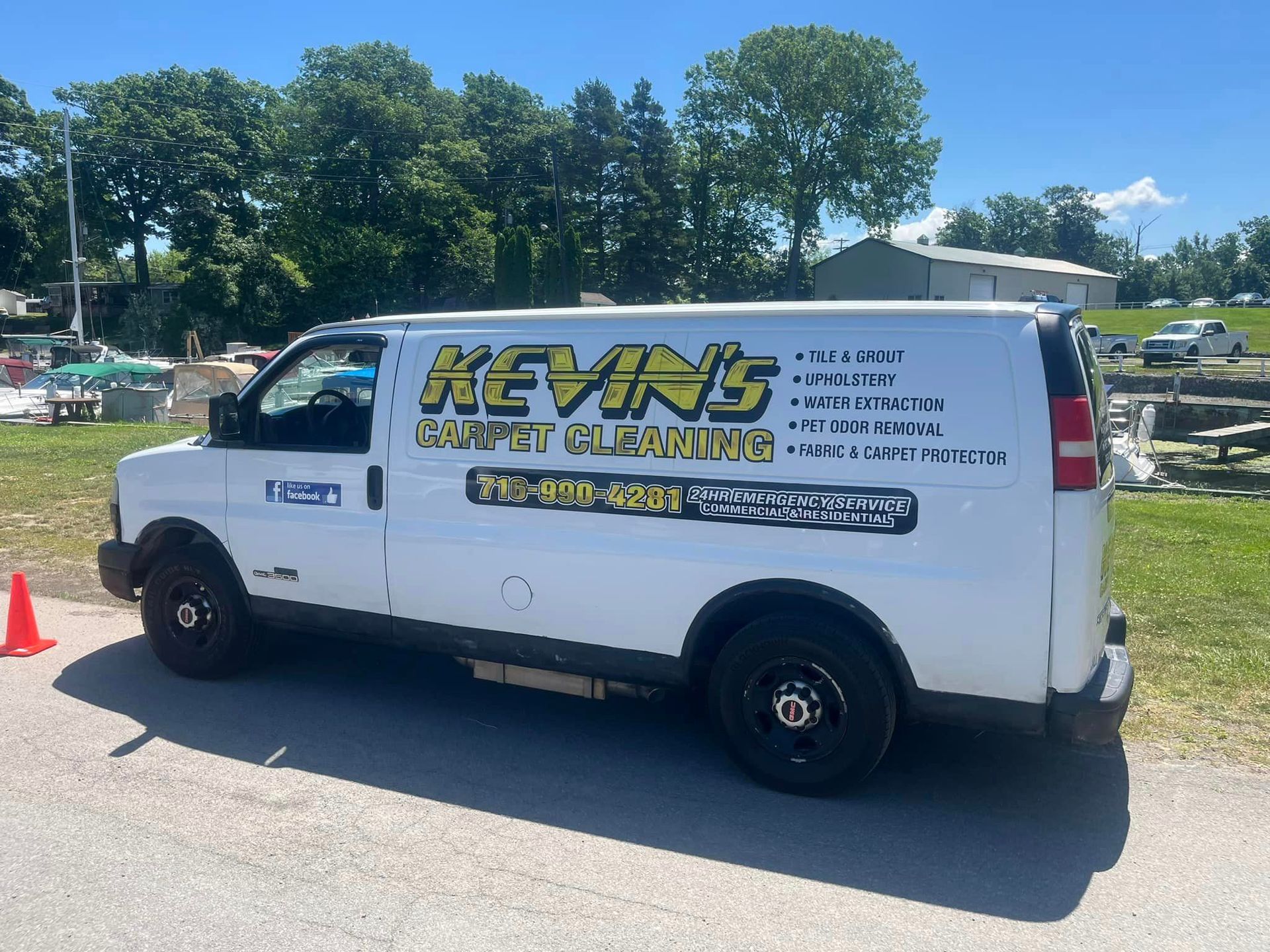 A white van with kevin 's carpet cleaning written on it