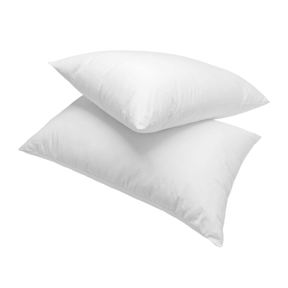 Two white pillows are stacked on top of each other on a white background.